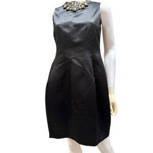 Zara Basic Women’s XS Jeweled Neck Black Satin Party Cocktail Sheath Dress